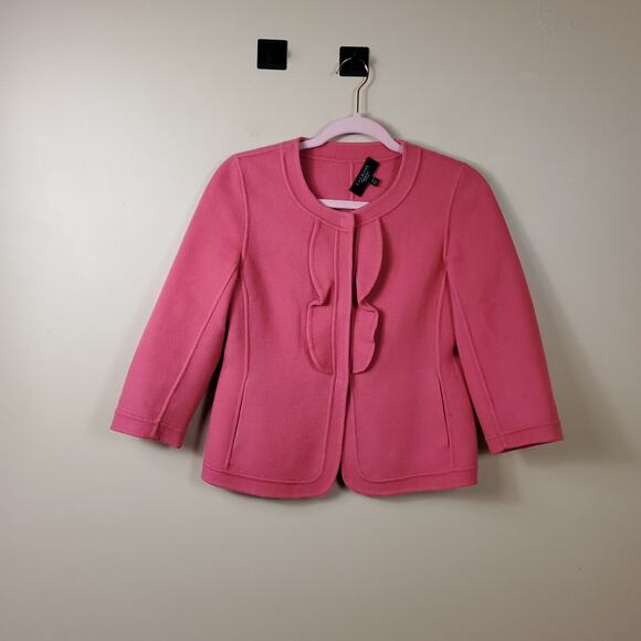 Talbots Pink Cropped Wool Blazer Jacket with Ruffle Size 2P - Picture 1 of 12
